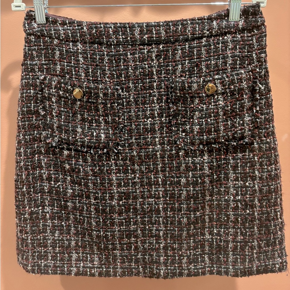 Black and maroon tweed mini skirt